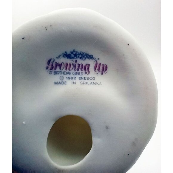 Enesco Birthday Girl Age 3 Brunette Green Dress Bisque Porcelain 1982 3.25" - Picture 15 of 15